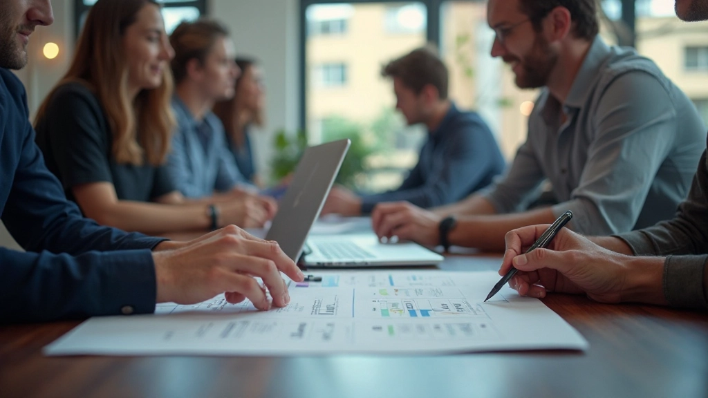 Equipe de desenvolvimento web portuguesa trabalhando colaborativamente em projeto responsivo moderno